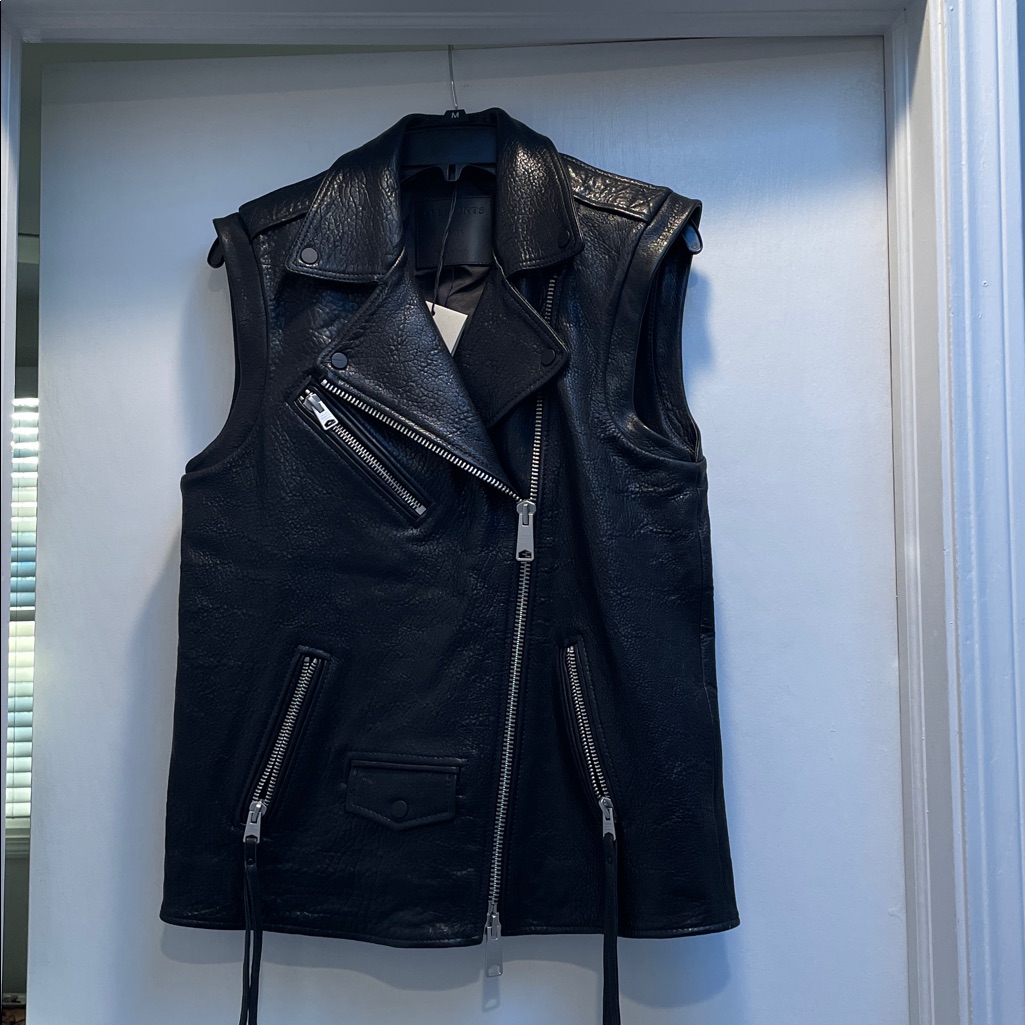 Allsaints (Nwt) Billie Oversized Biker Gilet Black Leather Vest